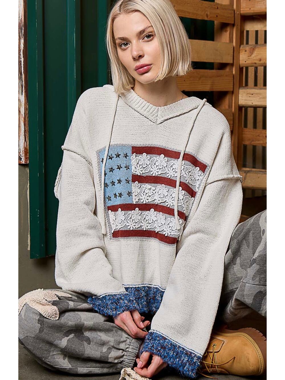 New!!! American flag POL sweater
